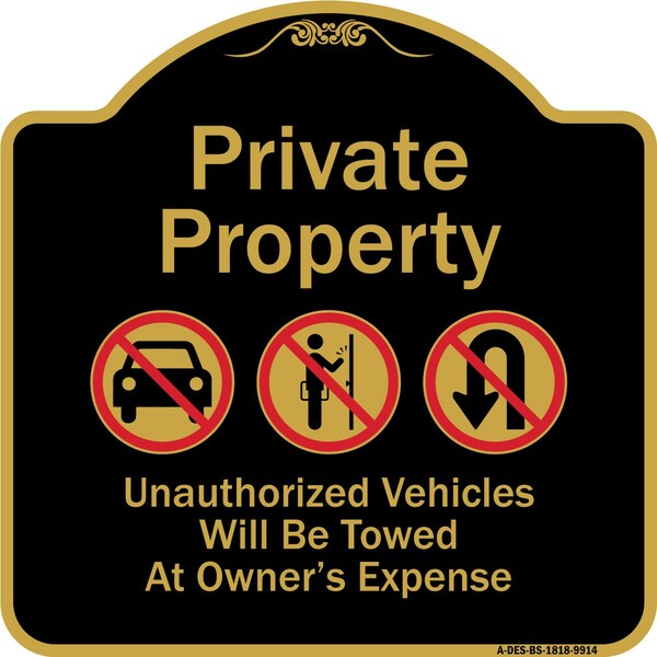 Designer Series-Private Property Unauthorized Vehicles Towed No Cars, 18" x 18", BG-1818-9914